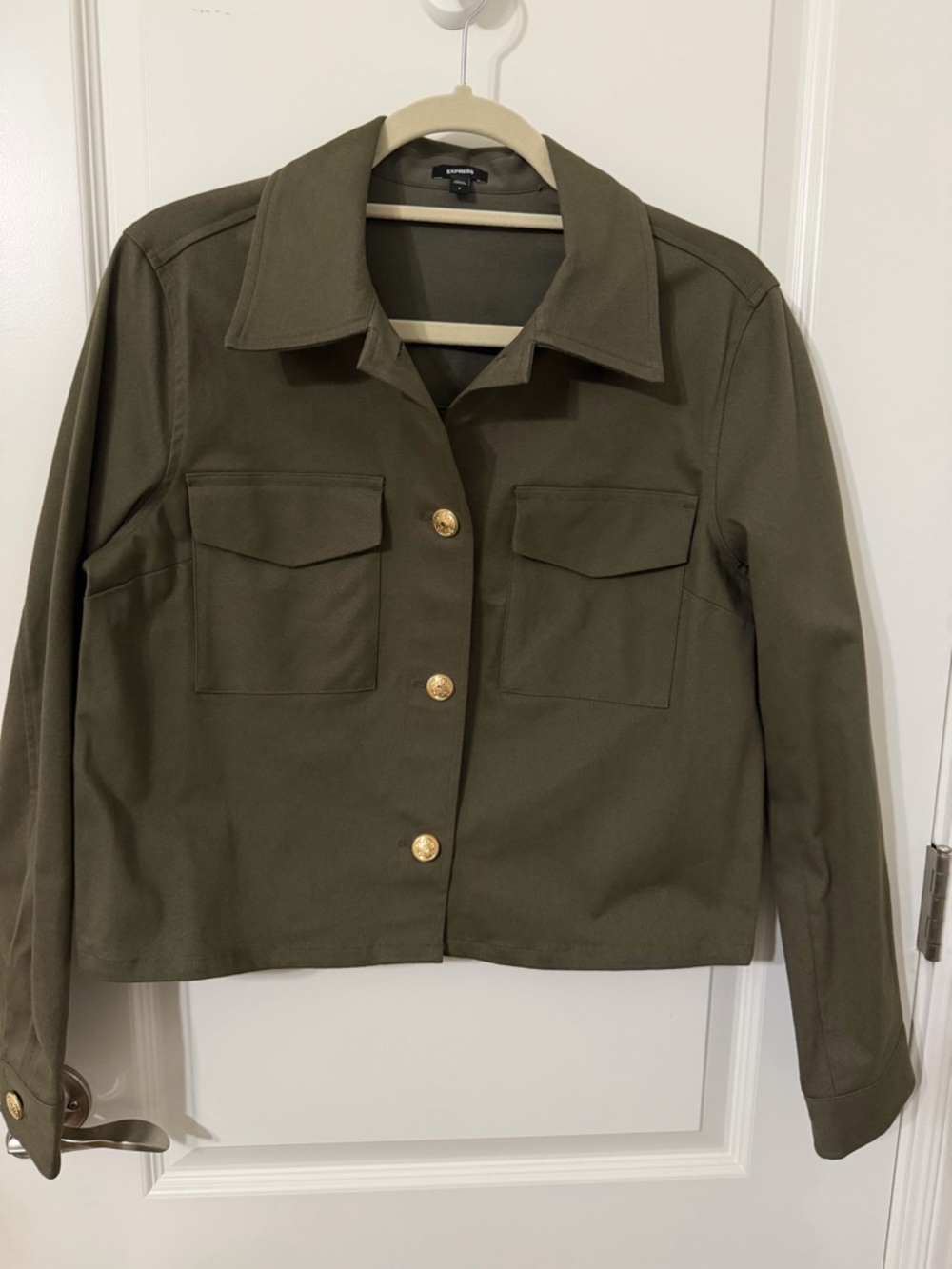 Express Olive Utility Jacket with Gold Buttons
